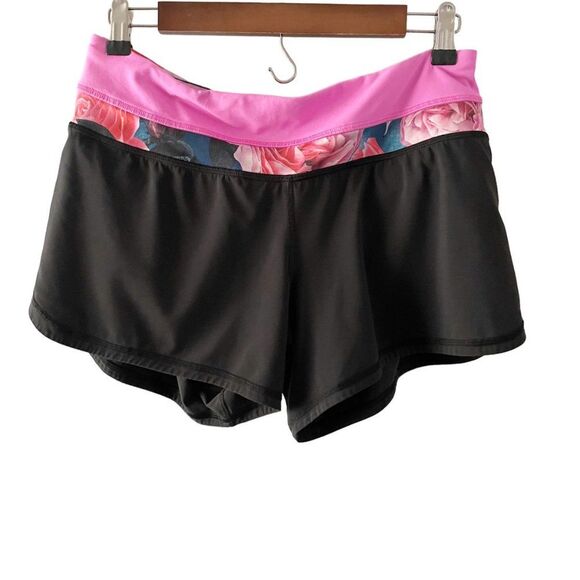 lululemon Pink Black Floral Groovy Run Short 4 Way Stretch 6 - Picture 2 of 11